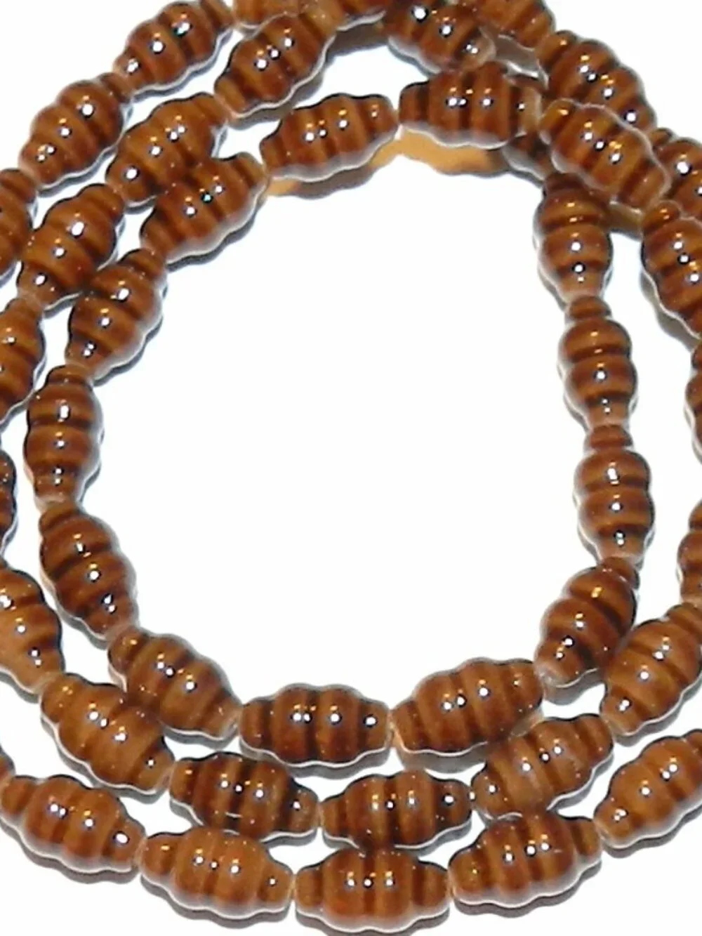 Brown Fluted Tapered Oval 8mm Glass Spacer Beads 16